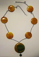 Striped Yellow/Green Agate on Silvertone Chain