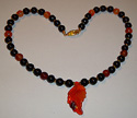 Obsidian and Carnelian with Carved Carnelian Leaf Pendant